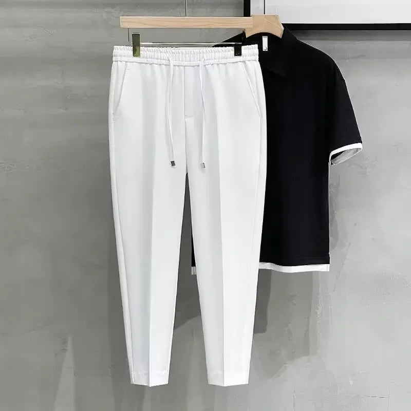 Casual Cropped Pants For Men Anti-wrinkle Korean Style Draped Suit Trousers Cone Shape Spring Summer Long Pants
