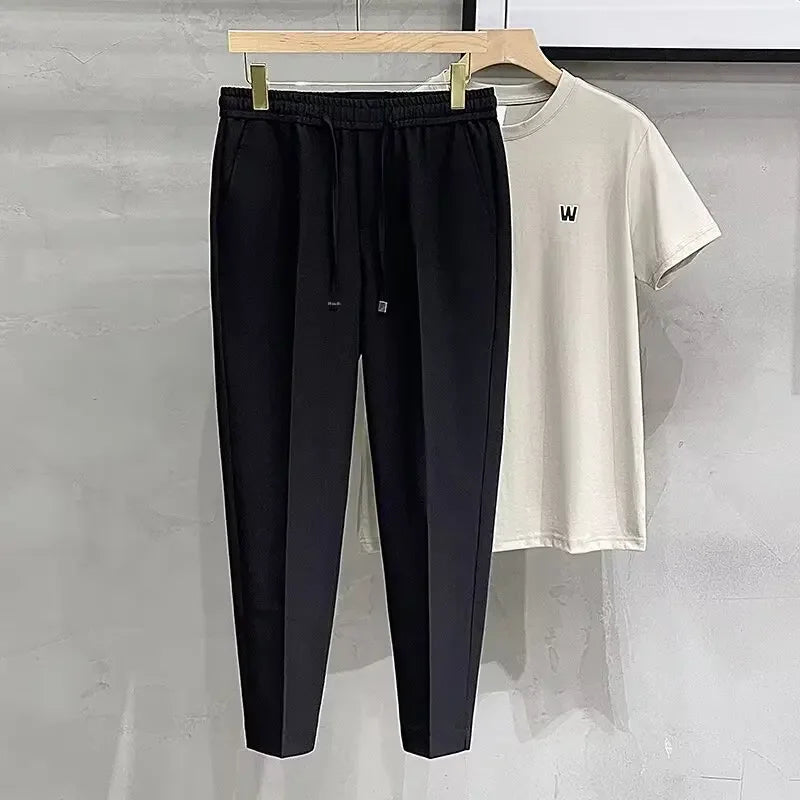 Casual Cropped Pants For Men Anti-wrinkle Korean Style Draped Suit Trousers Cone Shape Spring Summer Long Pants