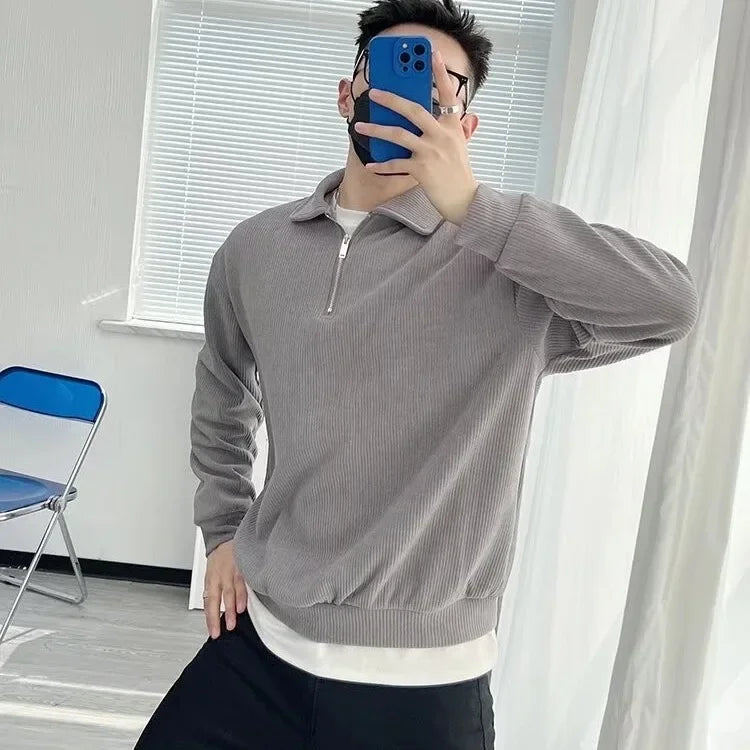 Autumn New Half-zip Up Men's Sweatshirt American Style Vintage Loose Fit Casual Design Sensibility Niche Top Color Pullover