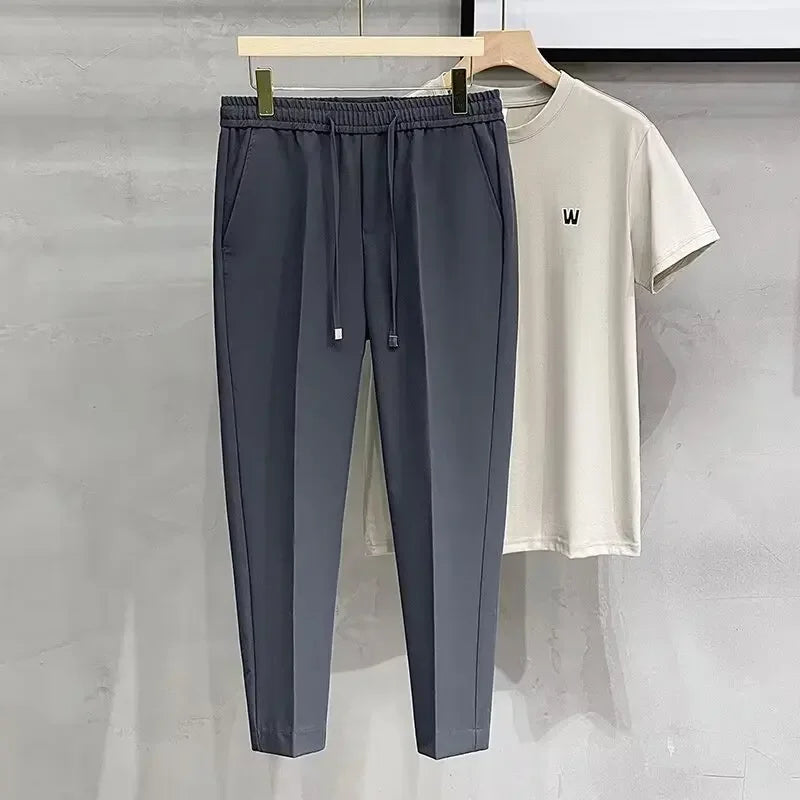 Casual Cropped Pants For Men Anti-wrinkle Korean Style Draped Suit Trousers Cone Shape Spring Summer Long Pants