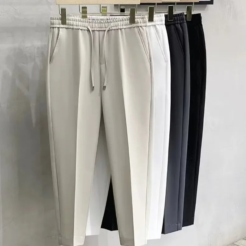 Casual Cropped Pants For Men Anti-wrinkle Korean Style Draped Suit Trousers Cone Shape Spring Summer Long Pants