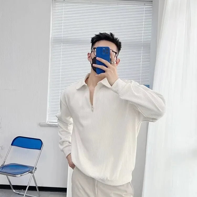 Autumn New Half-zip Up Men's Sweatshirt American Style Vintage Loose Fit Casual Design Sensibility Niche Top Color Pullover