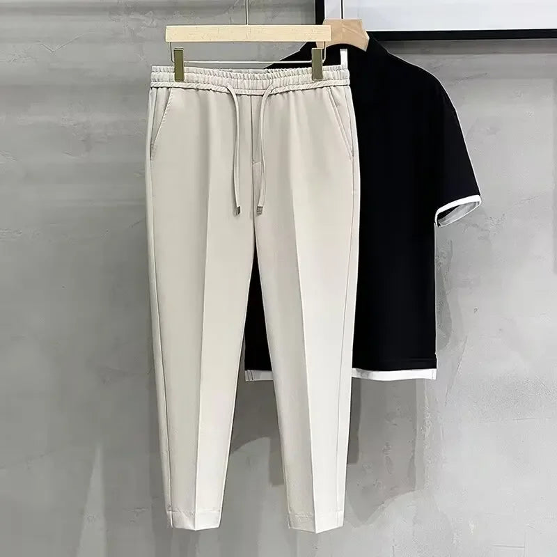 Casual Cropped Pants For Men Anti-wrinkle Korean Style Draped Suit Trousers Cone Shape Spring Summer Long Pants